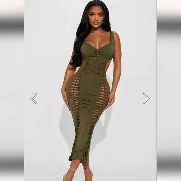 NWT Fashion Nova Maxi Dress, Olive, Small - Picture 2 of 3